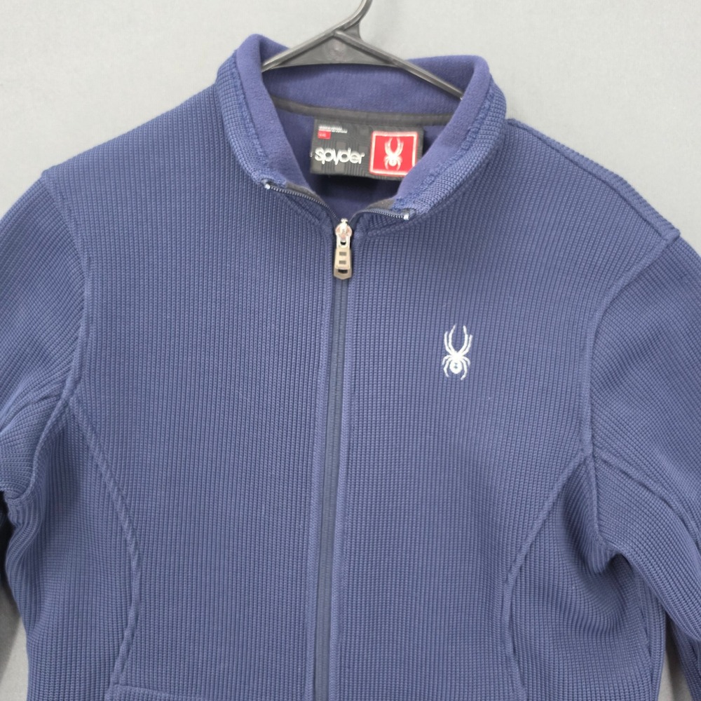 Spyder Womens Navy Blue Full Zip Ribbed Knit Fleece Lined Sweater Jacket Large